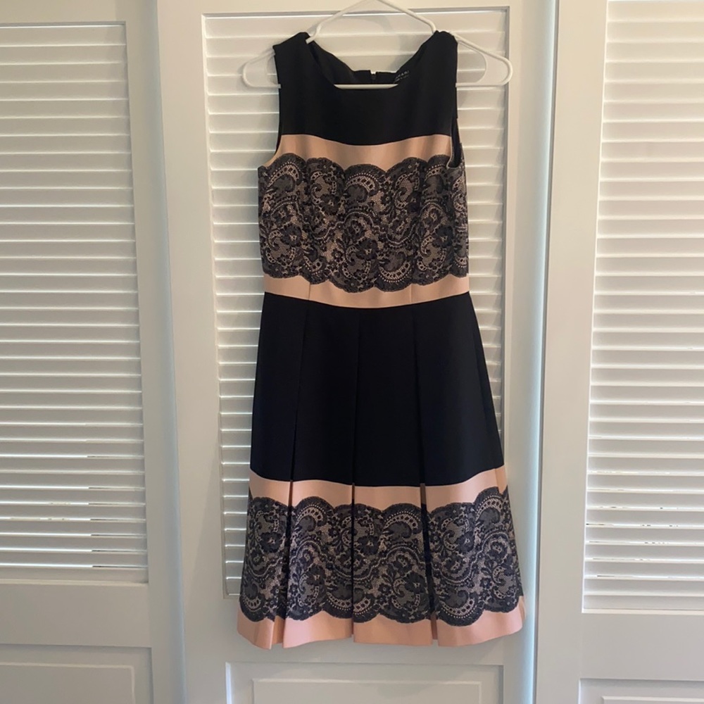 Tahari Pink & Black Midi formal dress